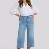 Brigitte Wide Leg Capri Jeans In Petite - Mist Springs