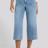 Brigitte Wide Leg Capri Jeans In Petite - Mist Springs