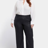 Coated Teresa Wide Leg Jeans In Plus Size - Black Coated