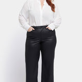 Coated Teresa Wide Leg Jeans In Plus Size - Black Coated