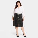 Faux Leather A-Line Skirt In Plus Size - Black