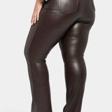 Faux Leather Marilyn Straight Pants In Plus Size - Cordovan