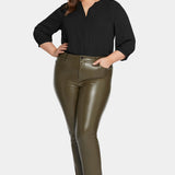 Faux Leather Marilyn Straight Pants In Plus Size - Ripe Olive