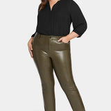 Faux Leather Marilyn Straight Pants In Plus Size - Ripe Olive