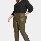 Faux Leather Marilyn Straight Pants In Plus Size - Ripe Olive