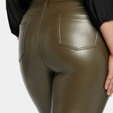 Faux Leather Marilyn Straight Pants In Plus Size - Ripe Olive