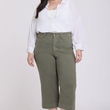 Brigitte Wide Leg Capri Jeans In Plus Size - Desert Green