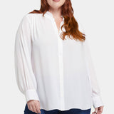 Ruffle Neck Blouse In Plus Size - Optic White
