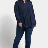 Pleated Front Tunic In Plus Size - Oxford Navy