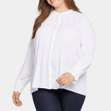 Pleated Peasant Blouse In Plus Size - Optic White