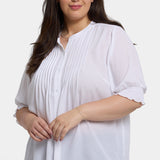Pleated Short Sleeved Blouse In Plus Size - Optic White