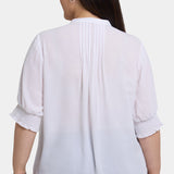 Pleated Short Sleeved Blouse In Plus Size - Optic White