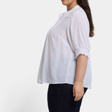 Pleated Short Sleeved Blouse In Plus Size - Optic White