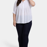 Pleated Short Sleeved Blouse In Plus Size - Optic White