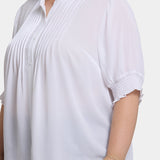 Pleated Short Sleeved Blouse In Plus Size - Optic White