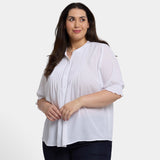 Pleated Short Sleeved Blouse In Plus Size - Optic White