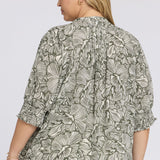 Pleated Short Sleeved Blouse In Plus Size - Leafy Rose