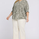 Pleated Short Sleeved Blouse In Plus Size - Leafy Rose