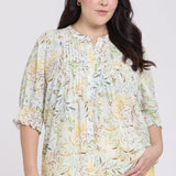 Pleated Short Sleeved Blouse In Plus Size - Chateau Jardin