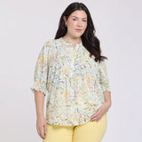 Pleated Short Sleeved Blouse In Plus Size - Chateau Jardin