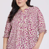 Pleated Short Sleeved Blouse In Plus Size - Sandcastles
