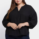 Paulina Peasant Blouse In Plus Size - Black