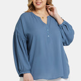 Paulina Peasant Blouse In Plus Size - Blue Stone