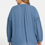 Paulina Peasant Blouse In Plus Size - Blue Stone