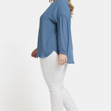 Paulina Peasant Blouse In Plus Size - Blue Stone