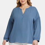 Paulina Peasant Blouse In Plus Size - Blue Stone