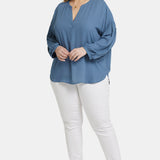 Paulina Peasant Blouse In Plus Size - Blue Stone