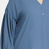 Paulina Peasant Blouse In Plus Size - Blue Stone