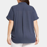 Becky Short Sleeved Blouse In Plus Size - Oxford Navy