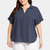 Becky Short Sleeved Blouse In Plus Size - Oxford Navy
