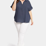 Becky Short Sleeved Blouse In Plus Size - Oxford Navy