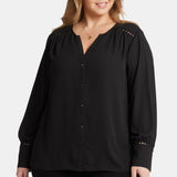 Liliana Peasant Blouse In Plus Size - Black