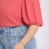 Short Puff Sleeved Popover Top in Plus Size - Chrysanthemum