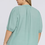 Short Puff Sleeved Popover Top In Plus Size - Valley of Daisies