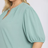 Short Puff Sleeved Popover Top In Plus Size - Valley of Daisies