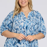 Short Puff Sleeved Popover Top In Plus Size - Blue Visions