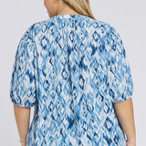 Short Puff Sleeved Popover Top In Plus Size - Blue Visions