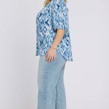 Short Puff Sleeved Popover Top In Plus Size - Blue Visions