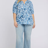Short Puff Sleeved Popover Top In Plus Size - Blue Visions
