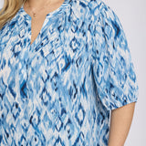 Short Puff Sleeved Popover Top In Plus Size - Blue Visions