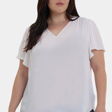 Pleated Flutter Sleeved Blouse In Plus Size - Optic White