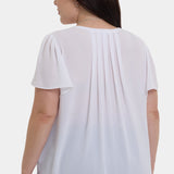Pleated Flutter Sleeved Blouse In Plus Size - Optic White