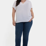 Pleated Flutter Sleeved Blouse In Plus Size - Optic White