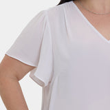 Pleated Flutter Sleeved Blouse In Plus Size - Optic White