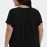 Pleated Flutter Sleeved Blouse In Plus Size - Black
