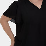 Pleated Flutter Sleeved Blouse In Plus Size - Black